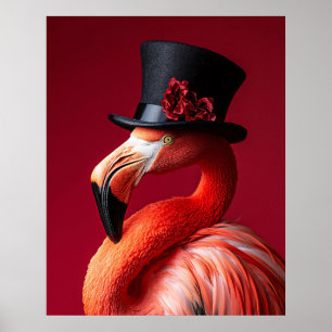 Flamingo mit Zylinder Poster