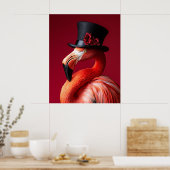 Flamingo mit Zylinder Poster (Küche)