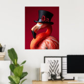 Flamingo mit Zylinder Poster (Heimbüro)
