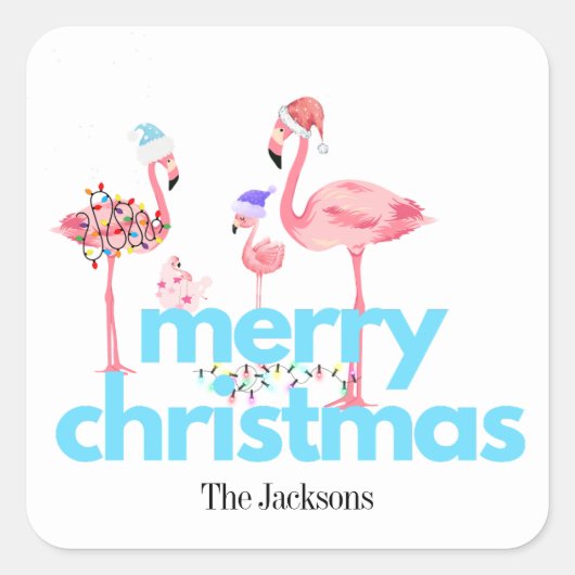 Flamingo Moderne Weihnachtskleber Quadratischer Aufkleber (Vorderseite)