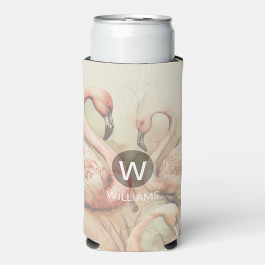 Flamingo Monogram Personalisiert Selters Dosenkühler (Seltzer Vorderseite)