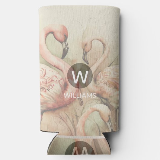 Flamingo Monogram Personalisiert Selters Dosenkühler (Rückseite)