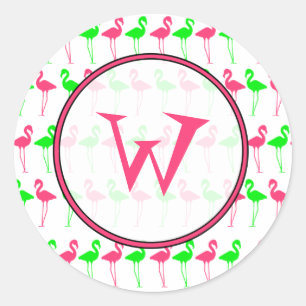 Flamingo Monogram Sticker - Rosa und grünes Muster