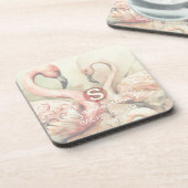 Flamingo Monogramm Getränkeuntersetzer (Linke Seite)