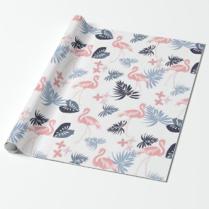 Flamingo, Monstera Navy rot rosa staubige blaue Wa Geschenkpapier