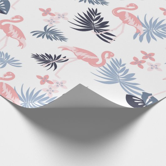 Flamingo, Monstera Navy rot rosa staubige blaue Wa Geschenkpapier (Ecke)