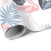 Flamingo, Monstera Navy rot rosa staubige blaue Wa Geschenkpapier (Rolleneckpunkt)