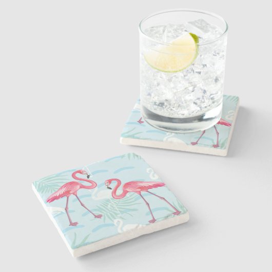 Flamingo-Muster 2 Steinuntersetzer (Seitenansicht)