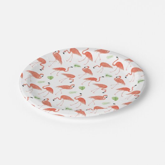 Flamingo-Muster-Aquarell-Pappteller Pappteller (Schrägansicht)