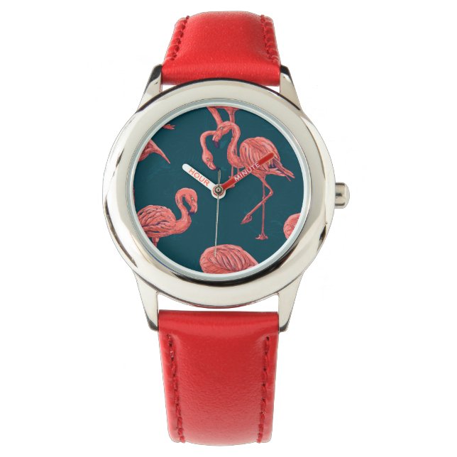 Flamingo-Muster Armbanduhr (Vorderseite)