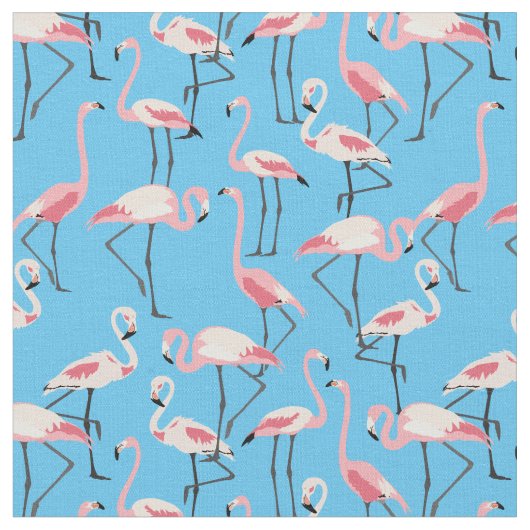 Flamingo Muster auf Summer Blue Stoff (Nahaufnahme)