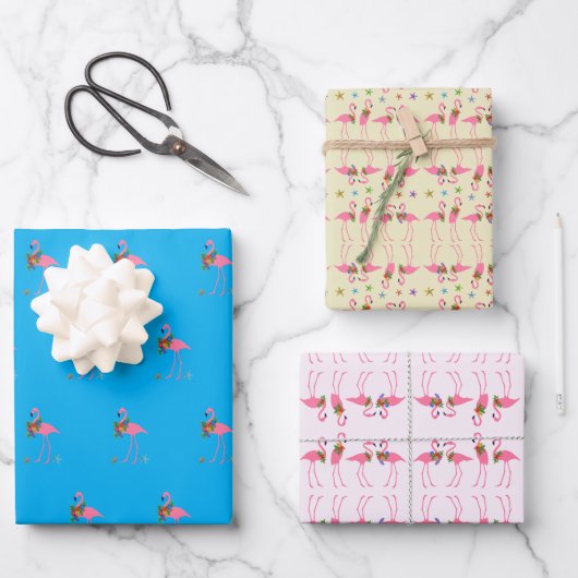 Flamingo Muster Geschenkpapier Set (Vorderseite)