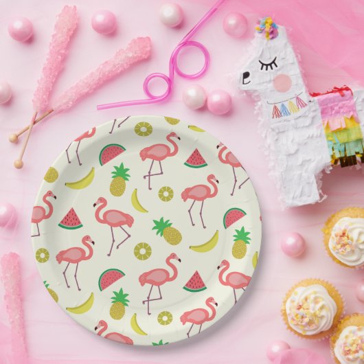 Flamingo-Muster mit Wassermelone und Ananas Pappteller (Party)