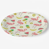 Flamingo-Muster mit Wassermelone und Ananas Pappteller (Schrägansicht)