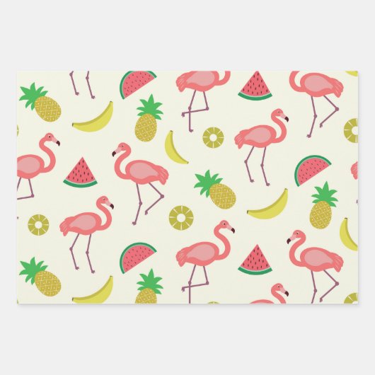 Flamingo Muster mit Watermelon und Ananas Geschenkpapier Set (Vorderseite 2)