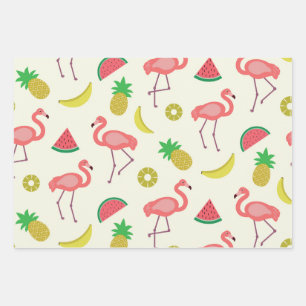 Flamingo Muster mit Watermelon und Ananas Geschenkpapier Set