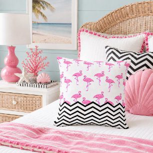 Flamingo Muster mit Zickzack Streifen Kissen