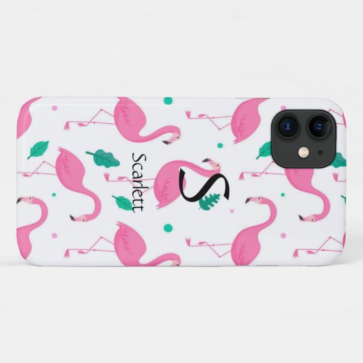 Flamingo Muster Monogram und Name Custom Case-Mate iPhone Hülle (Rückseite (Horizontal))