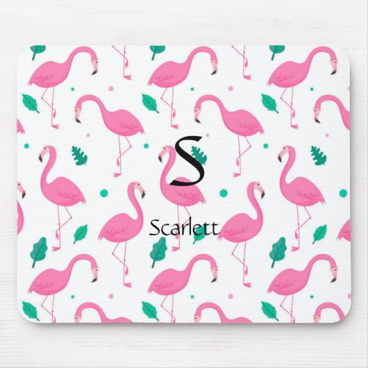 Flamingo Muster Monogram und Name Custom Mousepad (Vorne)