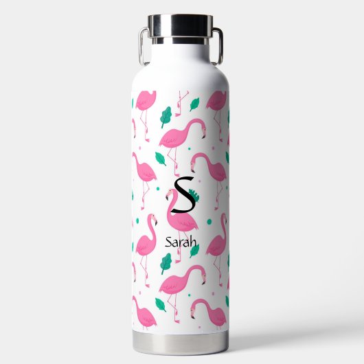 Flamingo Muster Monogram und Name Custom Trinkflasche (Vorderseite)
