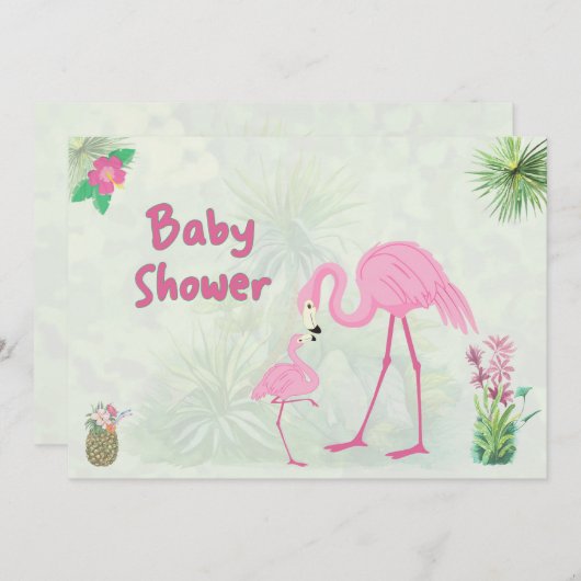 Flamingo Mutter & Baby Dusche Einladung (Vorne/Hinten)