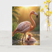 Flamingo Mutter mit Küken Karte (Gelbe Blume)
