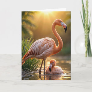 Flamingo Mutter mit Küken Karte