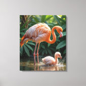 Flamingo Mutter mit Küken Leinwanddruck (Vorderseite)