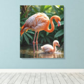 Flamingo Mutter mit Küken Leinwanddruck (Insitu (Holzboden))