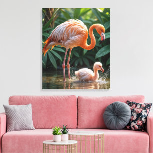 Flamingo Mutter mit Küken Leinwanddruck