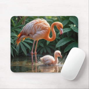 Flamingo Mutter mit Küken Mousepad