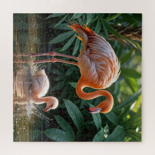 Flamingo Mutter mit Küken Puzzle (Horizontal)