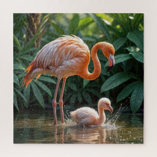 Flamingo Mutter mit Küken Puzzle (Vertikal)