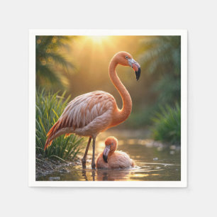 Flamingo-Mutter und Küken Serviette