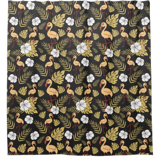 Flamingo nahtlose gelb-weiße Blume Duschvorhang (Vorderseite)