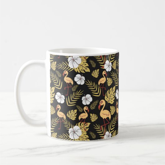 Flamingo nahtlose gelb-weiße Blume Kaffeetasse (Links)