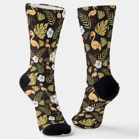 Flamingo nahtlose gelb-weiße Blume Socken (Gewinkelt)