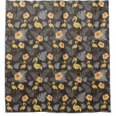 Flamingo nahtloses Muster mit Blume und Blätter Duschvorhang (Vorderseite)