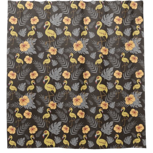 Flamingo nahtloses Muster mit Blume und Blätter Duschvorhang (Vorderseite)