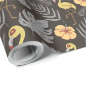 Flamingo nahtloses Muster mit Blume und Blätter Geschenkpapier (Rolleneckpunkt)