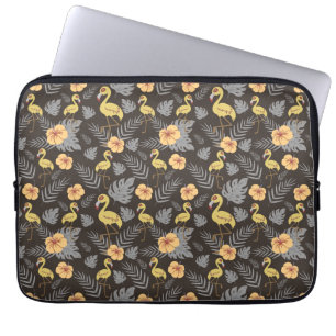 Flamingo nahtloses Muster mit Blume und Blätter Laptopschutzhülle
