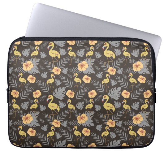Flamingo nahtloses Muster mit Blume und Blätter Laptopschutzhülle (Vorderseite)