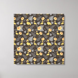 Flamingo nahtloses Muster mit Blume und Blätter Leinwanddruck