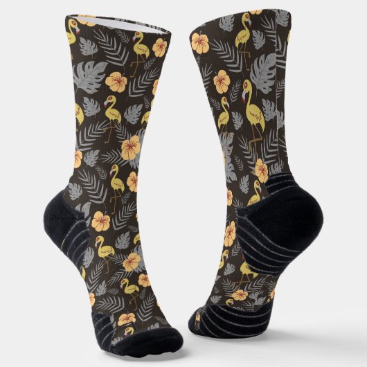 Flamingo nahtloses Muster mit Blume und Blätter Socken (Gewinkelt)