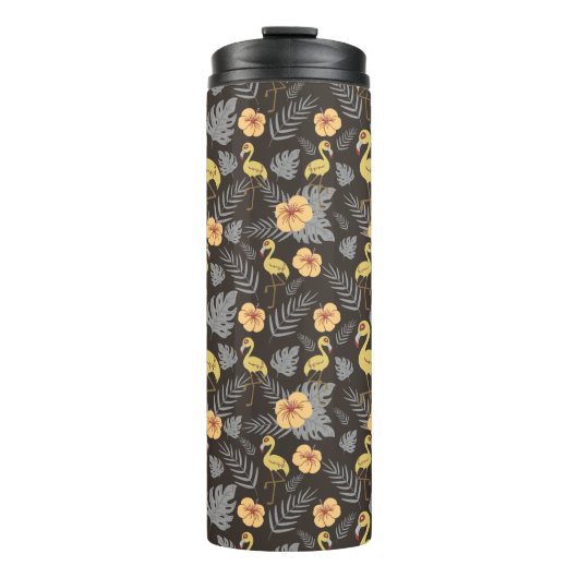 Flamingo nahtloses Muster mit Blume und Blätter Thermosbecher (Vorderseite)