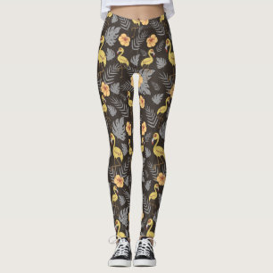 Flamingo-Nahtloses Muster mit Blumen und Blättern Leggings