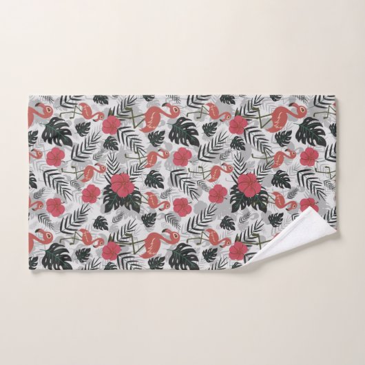 Flamingo nahtloses Muster mit blumengeschmücktem H Badhandtuch Set (Handtuch)