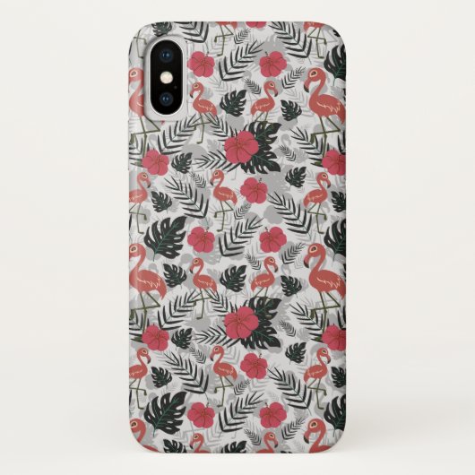 Flamingo nahtloses Muster mit blumengeschmücktem H Case-Mate iPhone Hülle (Rückseite)