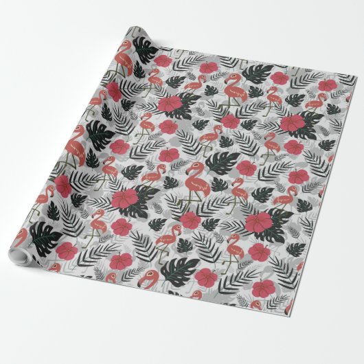 Flamingo nahtloses Muster mit blumengeschmücktem H Geschenkpapier (Ungerollt)