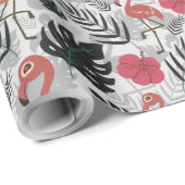Flamingo nahtloses Muster mit blumengeschmücktem H Geschenkpapier (Rolleneckpunkt)